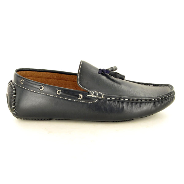 NAVY LEATHER LOOK TASSEL LOAFERS - The Sole Box