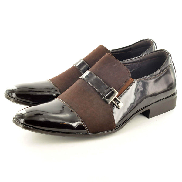 PATENT FORMAL SHOES WITH BROWN FAUX SUEDE