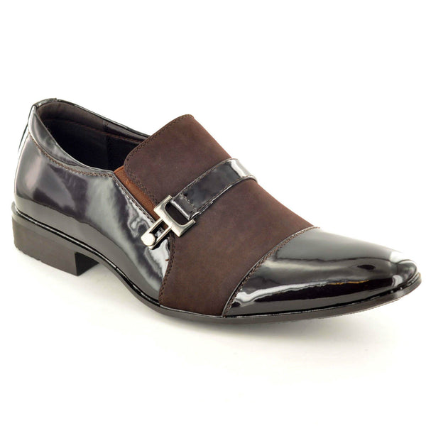 PATENT FORMAL SHOES WITH BROWN FAUX SUEDE - The Sole Box