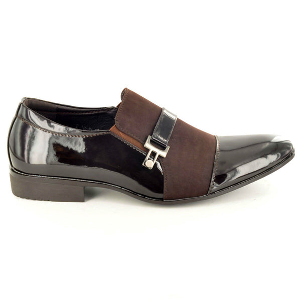 PATENT FORMAL SHOES WITH BROWN FAUX SUEDE