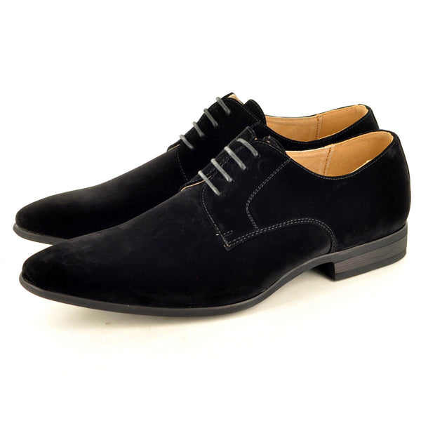 POINTED LACE UP SHOES IN BLACK FAUX SUEDE - The Sole Box