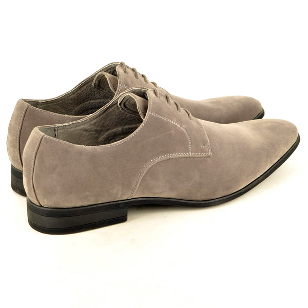 FORMAL POINTED LACE UP SHOES IN GREY FAUX SUEDE - The Sole Box