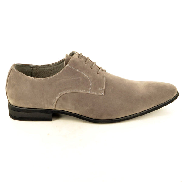 FORMAL POINTED LACE UP SHOES IN GREY FAUX SUEDE - The Sole Box