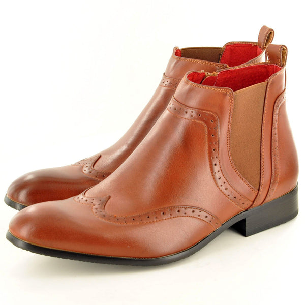 FORMAL BROGUE CHELSEA BOOTS IN TAN - The Sole Box