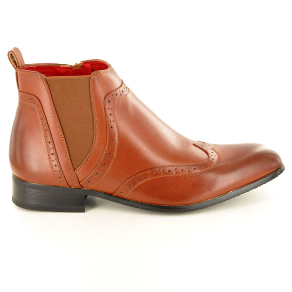 FORMAL BROGUE CHELSEA BOOTS IN TAN - The Sole Box