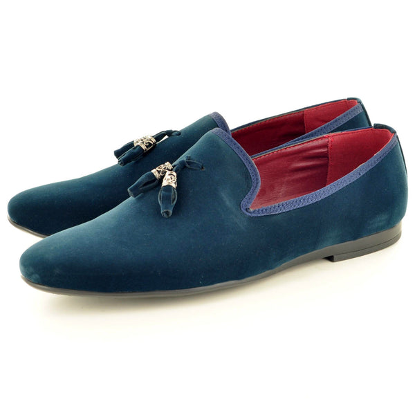 VINTAGE TASSEL LOAFERS IN TEAL SUEDE - The Sole Box