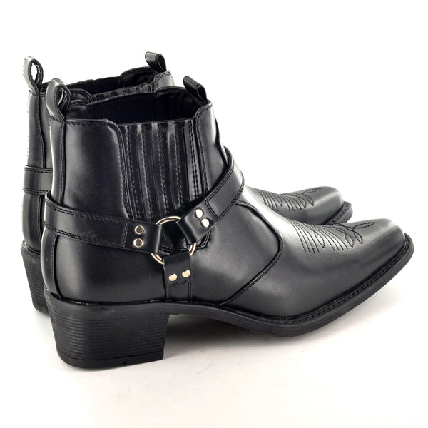 COWBOY BOOTS WITH ANKLE HARNESS IN BLACK