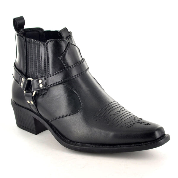 COWBOY BOOTS WITH ANKLE HARNESS IN BLACK