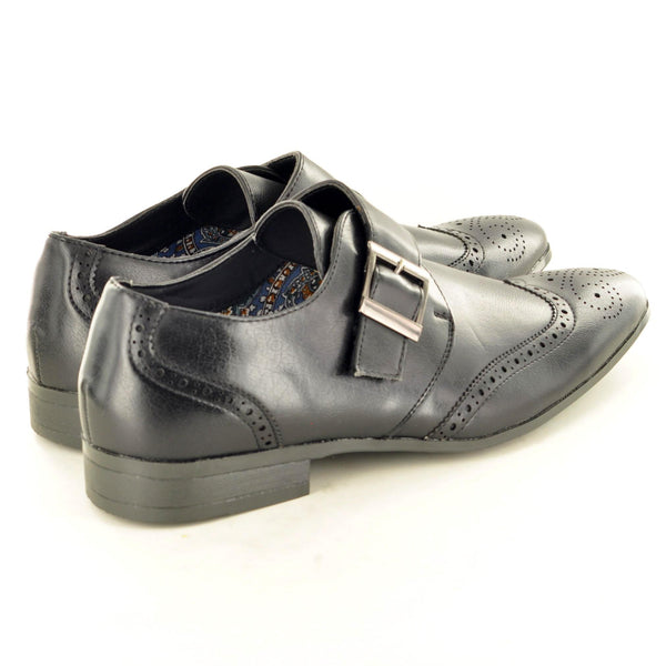 MONK STRAP BLACK LEATHER LINED BROGUE - The Sole Box