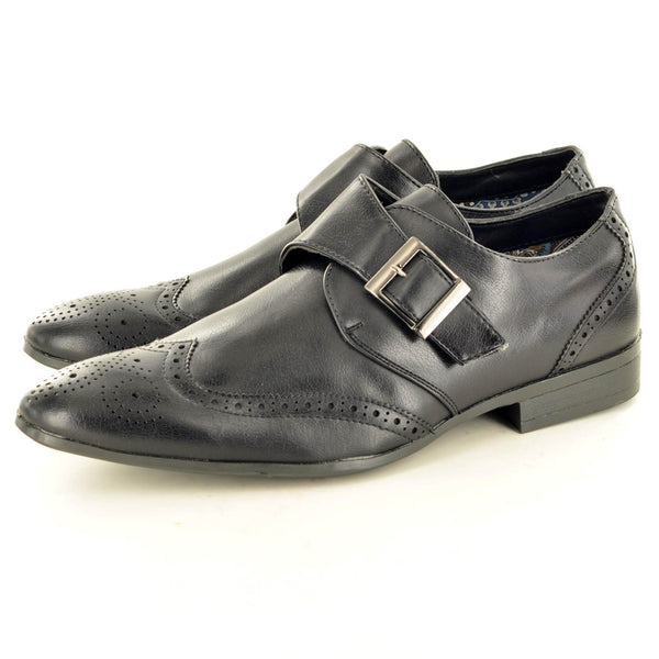 MONK STRAP LEATHER LINED BROGUES IN BLACK - The Sole Box