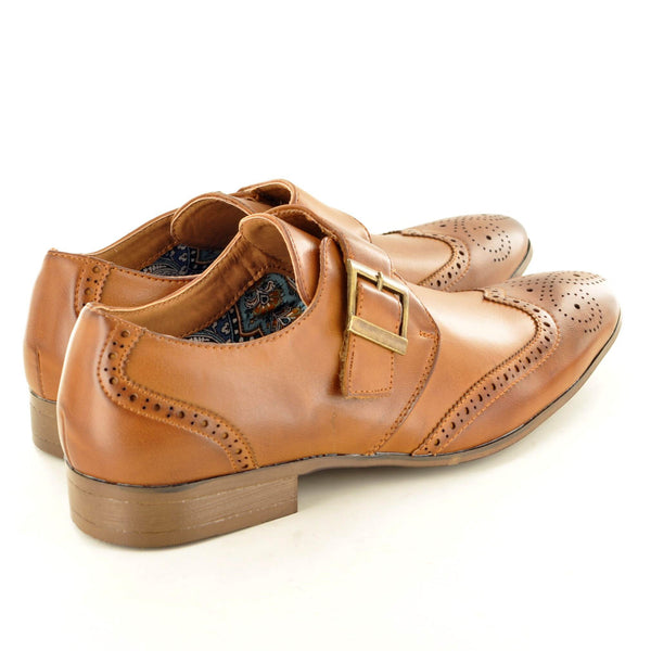 MONK STRAP LEATHER LINED BROGUES IN TAN - The Sole Box