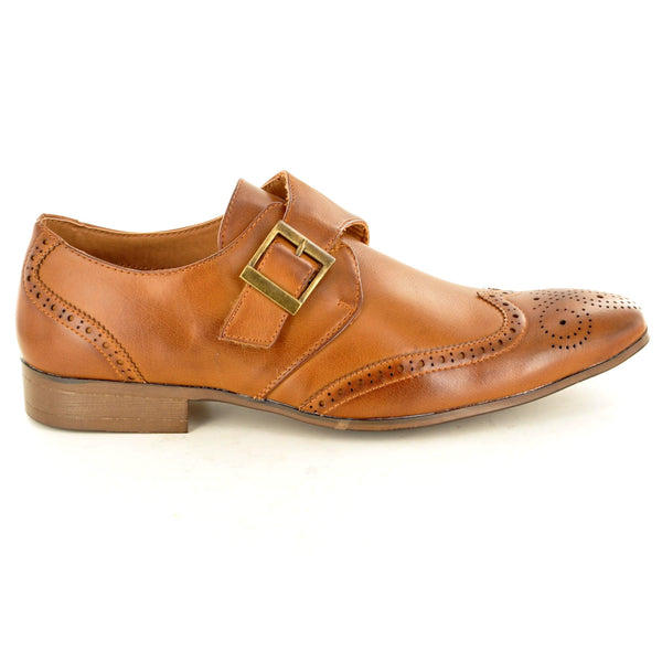 MONK STRAP LEATHER LINED BROGUES IN TAN - The Sole Box