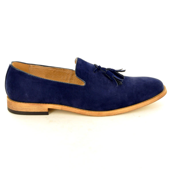 TASSEL LOAFERS IN NAVY FAUX SUEDE - The Sole Box