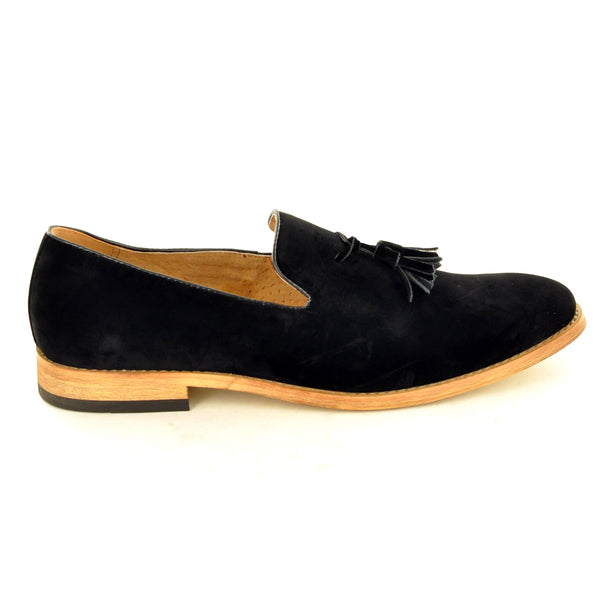 BLACK SUEDE SLIP ON TASSEL LOAFERS - The Sole Box