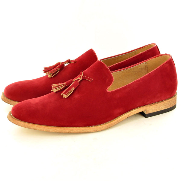 RED SUEDE TASSEL LOAFERS - The Sole Box
