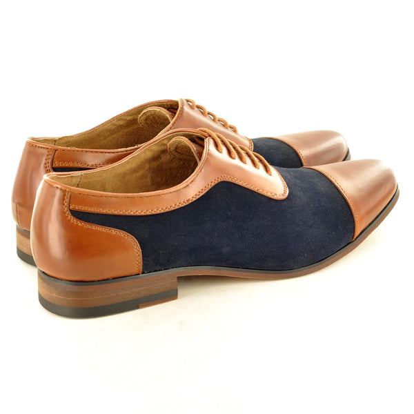 TWO-TONE OXFORD SHOES IN NAVY AND TAN - The Sole Box