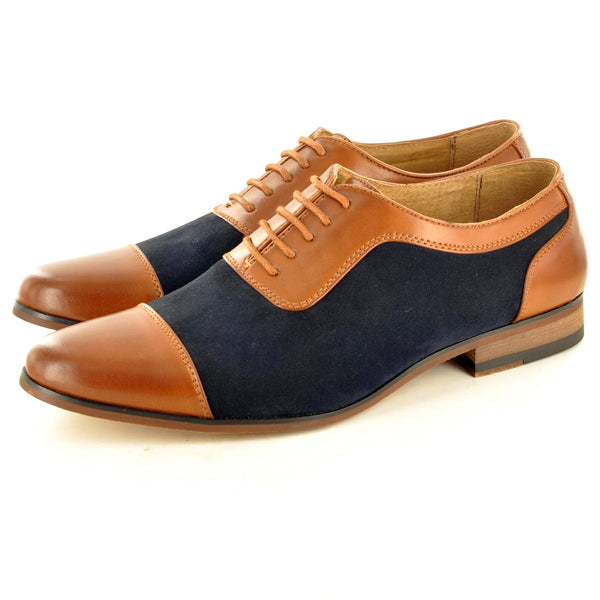 TWO-TONE OXFORD SHOES IN NAVY AND TAN - The Sole Box