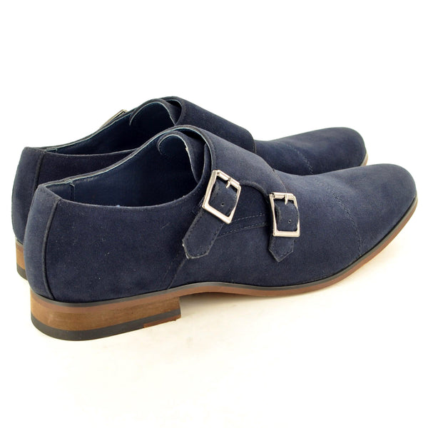 DOUBLE MONK STRAP SHOES IN NAVY FAUX SUEDE