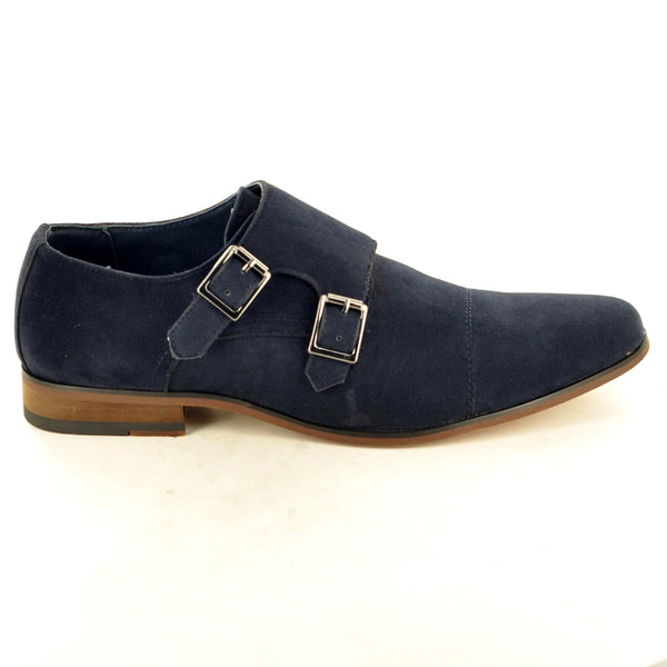 DOUBLE MONK STRAP SHOES IN NAVY FAUX SUEDE - The Sole Box