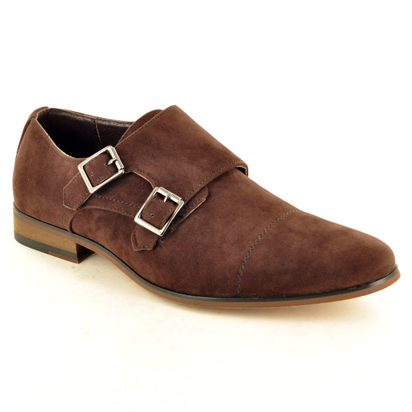 DOUBLE MONK STRAP SHOES IN BROWN SUEDE