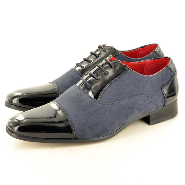 PATENT LACE UP FORMAL SHOES IN NAVY SUEDE - The Sole Box