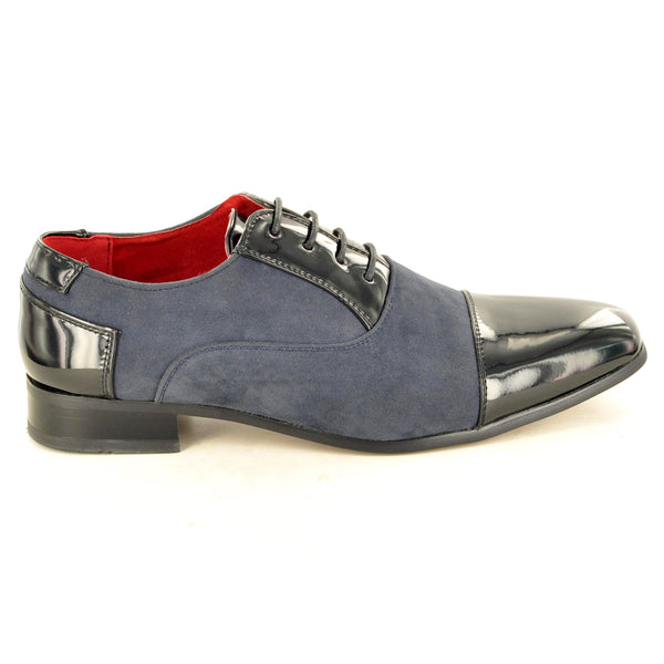 PATENT LACE UP FORMAL SHOES IN NAVY SUEDE - The Sole Box