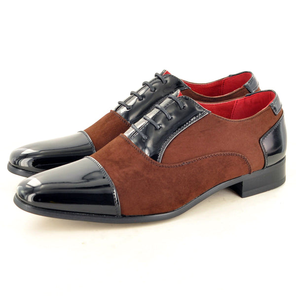 PATENT LACE UP FORMAL SHOES WITH BROWN SUEDE - The Sole Box