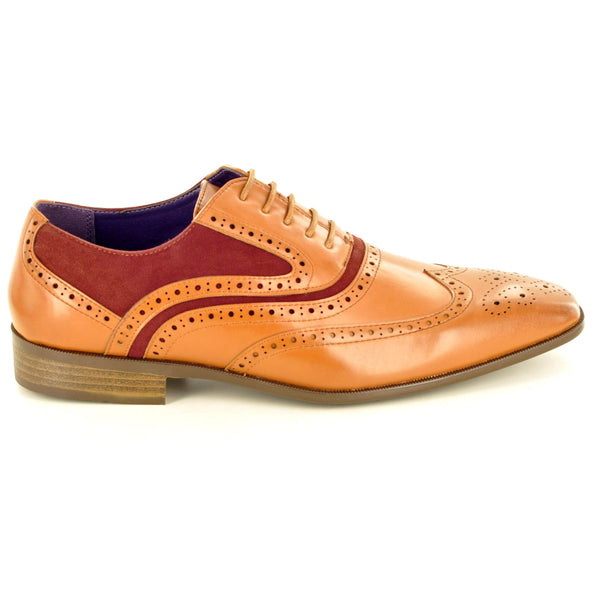 CLASSIC BROGUES IN TAN WITH BURGUNDY SUEDE
