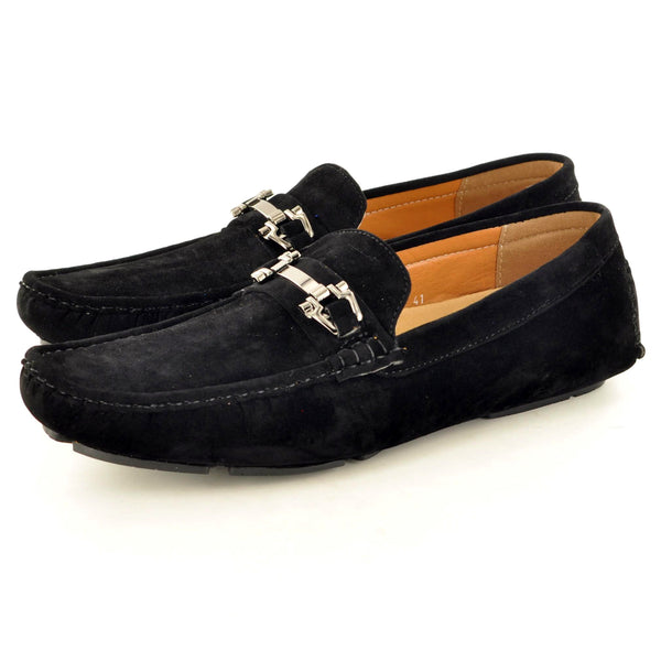CASUAL BLACK SUEDE BUCKLED LOAFERS - The Sole Box