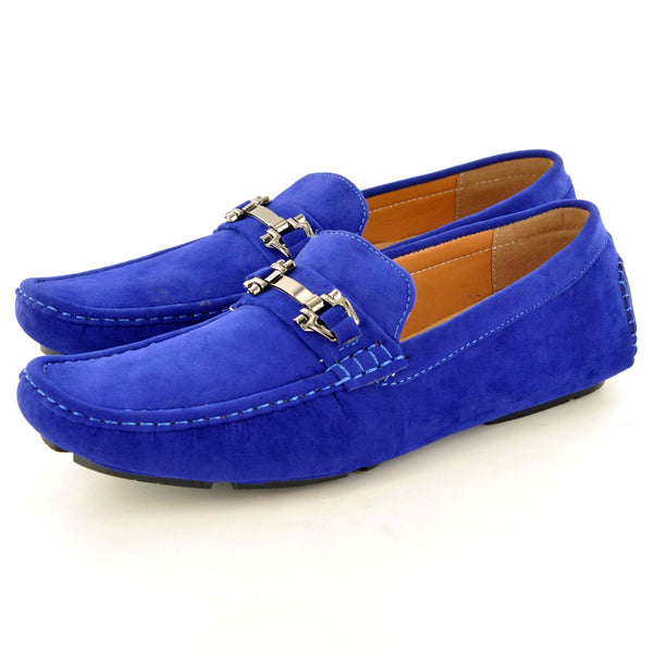 CASUAL BLUE SUEDE BUCKLED LOAFERS - The Sole Box