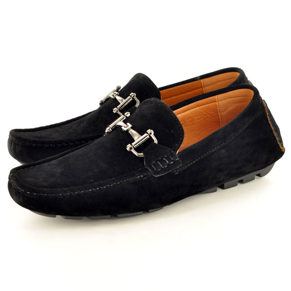 BUCKLED SLIP ON LOAFERS IN BLACK SUEDE - The Sole Box