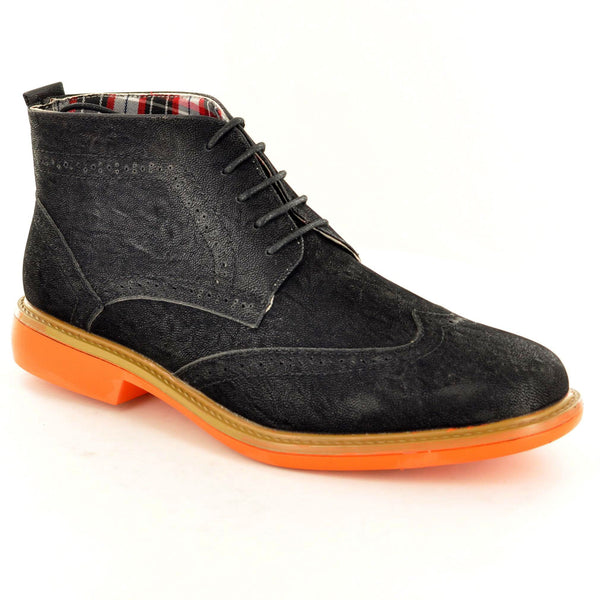 ANKLE DESERT BROGUE BOOTS IN BLACK WITH CONTRAST SOLE - The Sole Box