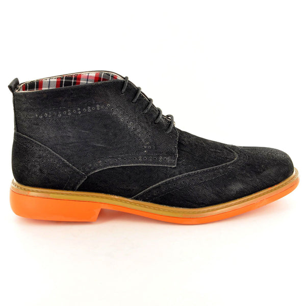 ANKLE DESERT BROGUE BOOTS IN BLACK WITH CONTRAST SOLE - The Sole Box