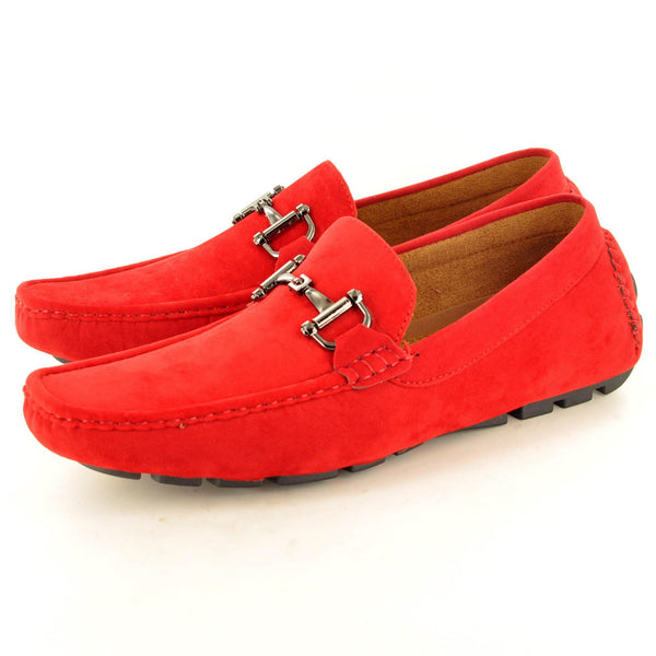 BUCKLED SLIP ON LOAFERS IN RED - The Sole Box