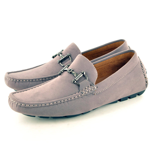 BUCKLED SLIP ON LOAFERS IN GREY SUEDE - The Sole Box