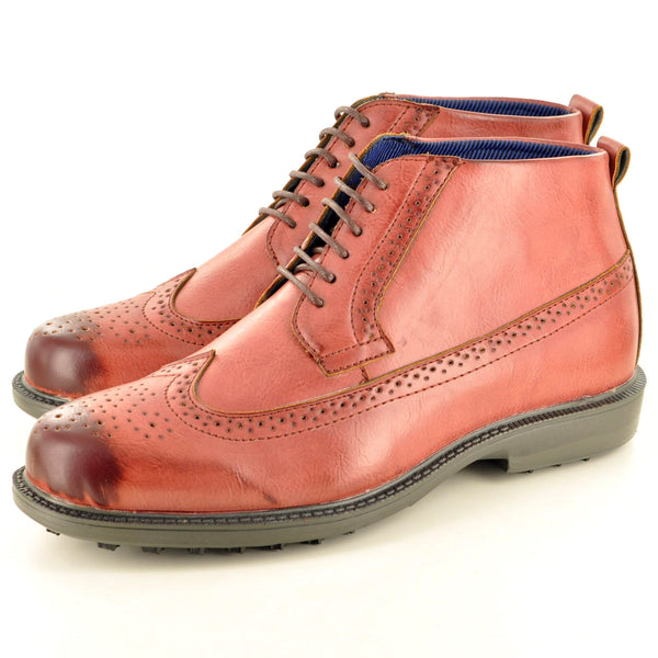 CASUAL BROGUE BOOTS IN BURGUNDY-RED