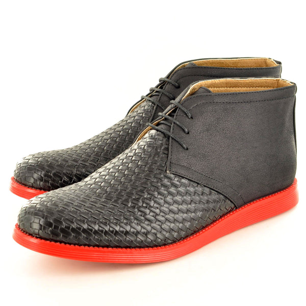 CASUAL DESERT BOOTS IN BLACK WITH RED CONTRAST - The Sole Box