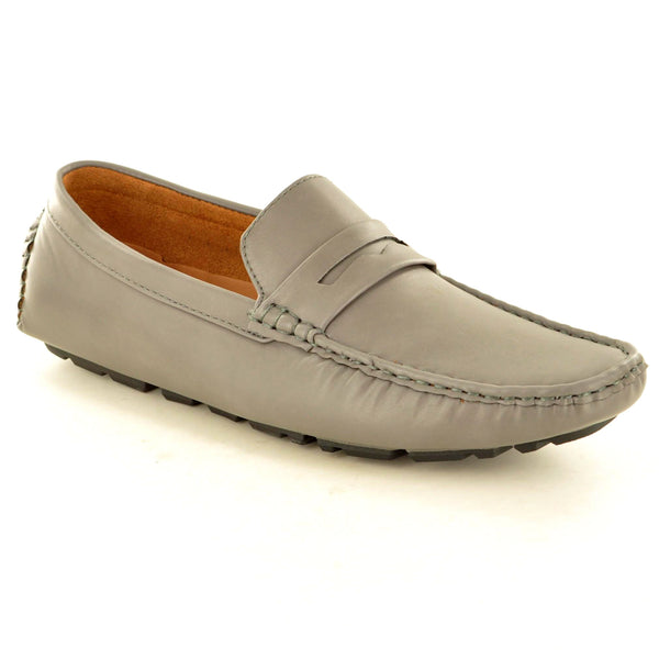 GREY LEATHER LOOK PENNY LOAFERS - The Sole Box