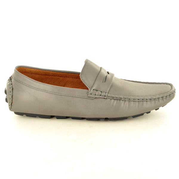 GREY LEATHER LOOK PENNY LOAFERS - The Sole Box