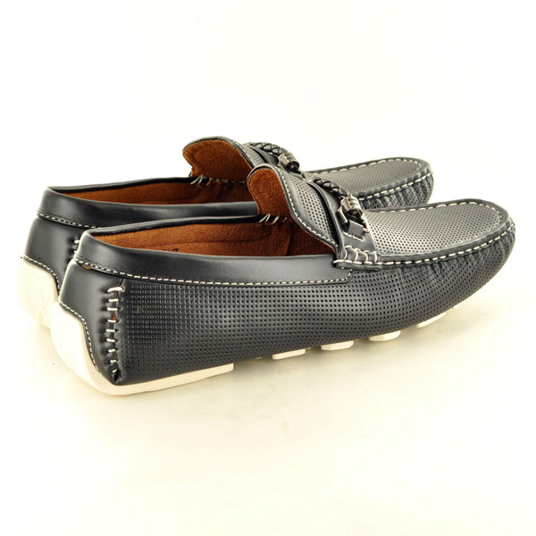 BLACK SOFT LEATHER LOOK PERFORATED LOAFERS - The Sole Box