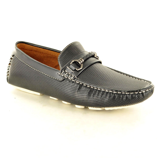 BLACK SOFT LEATHER LOOK PERFORATED LOAFERS - The Sole Box