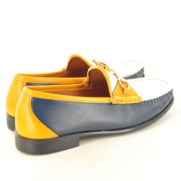 SLIP ON BUCKLED LOAFERS IN NAVY AND YELLOW - The Sole Box