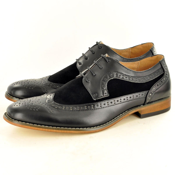 CANVAS TWO-TONE DETAIL BROGUE SHOES IN BLACK - The Sole Box