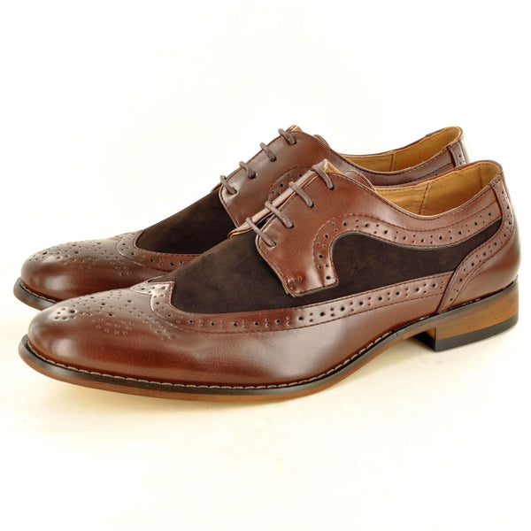 CANVAS DETAIL BROGUES IN TWO TONE BROWN - The Sole Box