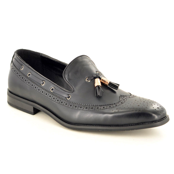 SLIP ON BROGUE LOAFERS WITH TASSEL IN BLACK