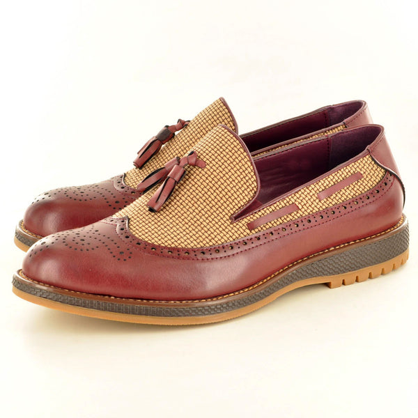 TWO-TONE TASSEL BROGUE LOAFERS IN BURGUNDY