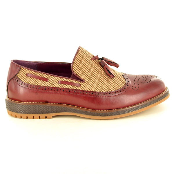 TWO-TONE TASSEL BROGUE LOAFERS IN BURGUNDY