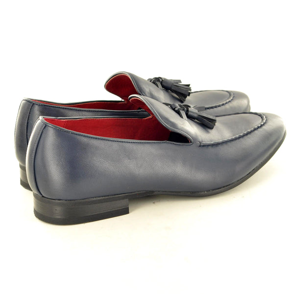 NAVY LEATHER LINED POINTED TASSEL LOAFERS - The Sole Box