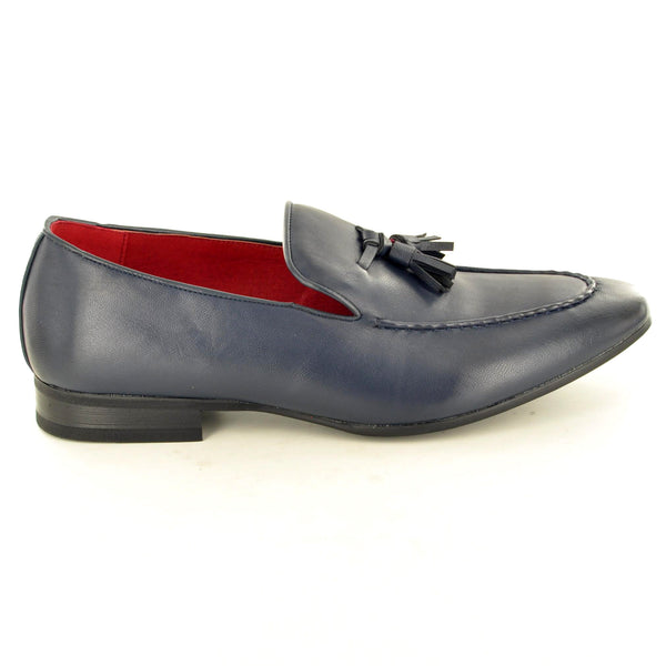 NAVY LEATHER LINED POINTED TASSEL LOAFERS - The Sole Box
