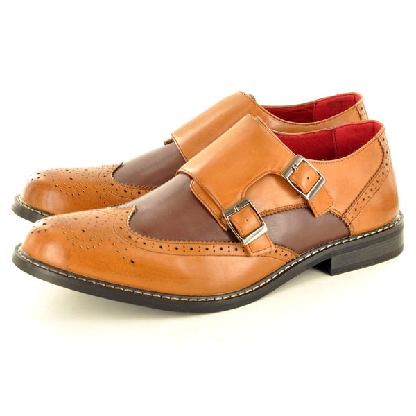 DOUBLE MONK STRAP BROGUES IN TAN AND DARK BROWN - The Sole Box